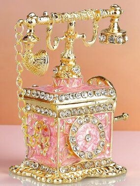 Cloisonné Telephone Figurine Jewelry Trinket Box Jewelry Hinged Beautiful Colors